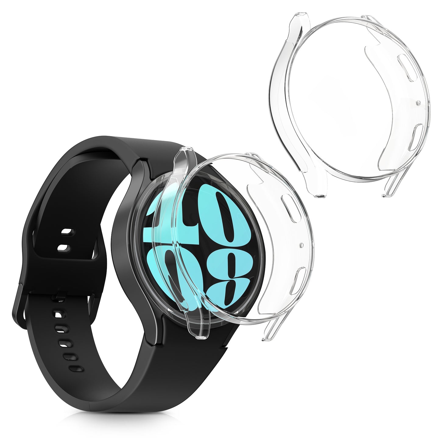 kwmobile 2x Schutzhülle kompatibel mit Samsung Galaxy Watch 6 40mm Hülle - Fullbody Cover Set aus Silikon - Transparent Transparent  
