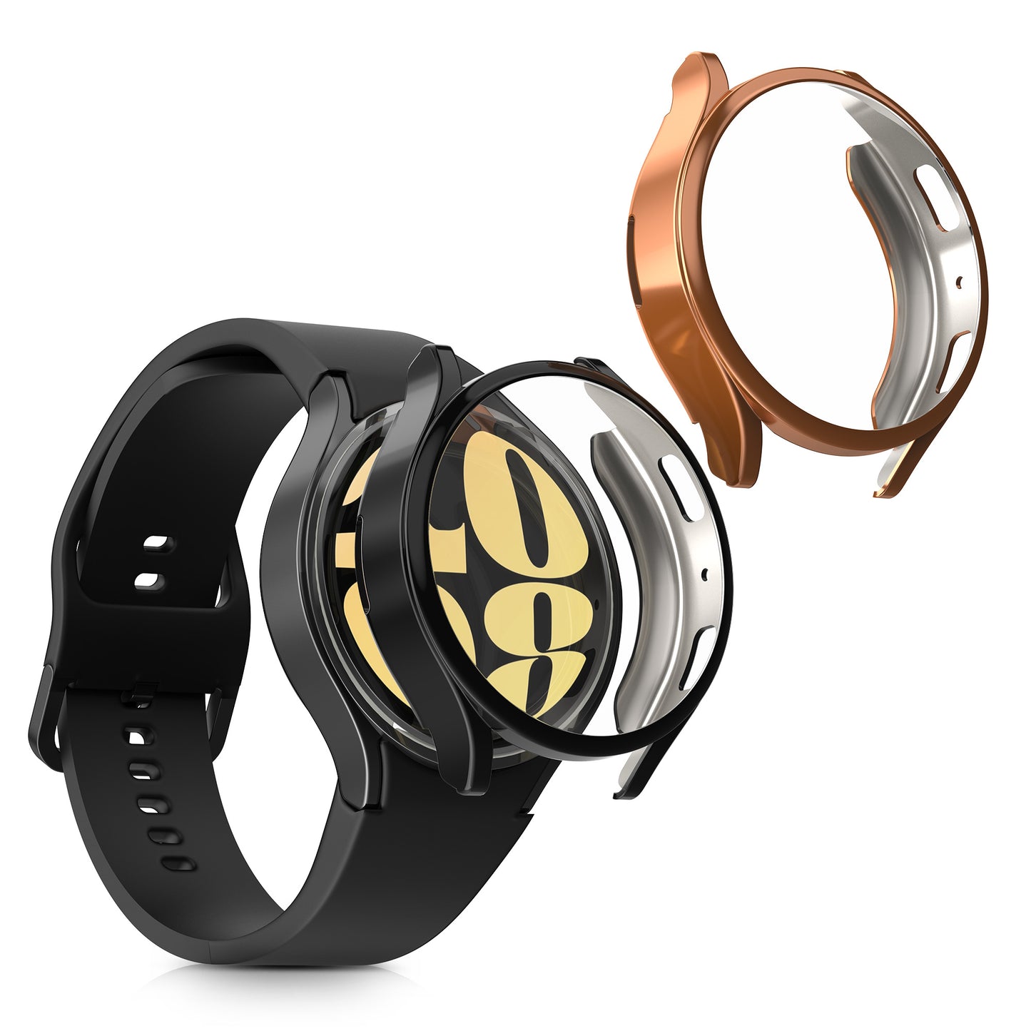 kwmobile 2x Schutzhülle kompatibel mit Samsung Galaxy Watch 6 40mm Hülle - Fullbody Cover Set aus Silikon - Rosegold Schwarz Rosegold  
