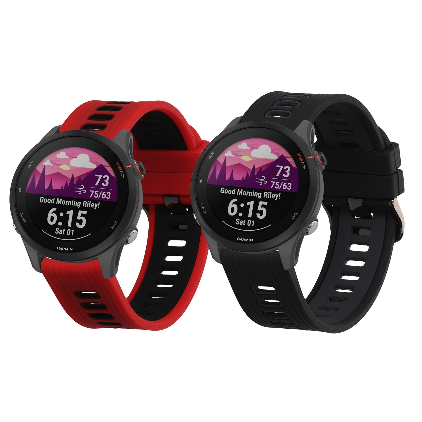 kwmobile 2x Uhrenarmband für Garmin Forerunner 255 / 255 Music Armband - Fitnesstracker Band Set aus TPU Silikon - Ersatzarmband Smartwatch - Schwarz Grau Rot Schwarz Schwarz  [dsg01]