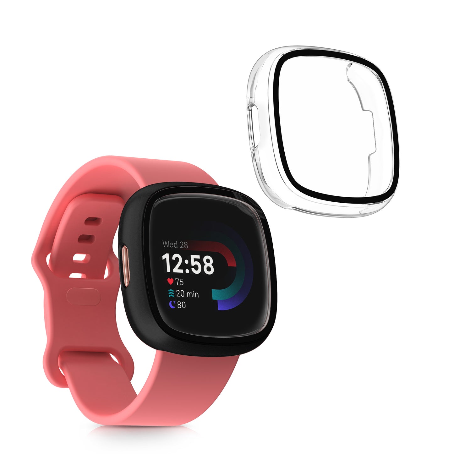 kwmobile Glass Case for Fitbit Versa 4 / Sense 2 Protective Cover Full Body Fitness Tracker Case Set