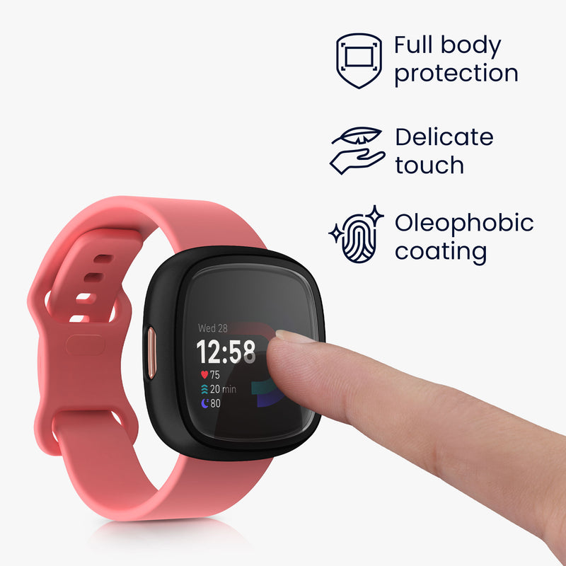 kwmobile Glass Case for Fitbit Versa 4 / Sense 2 Protective Cover Full Body Fitness Tracker Case Set