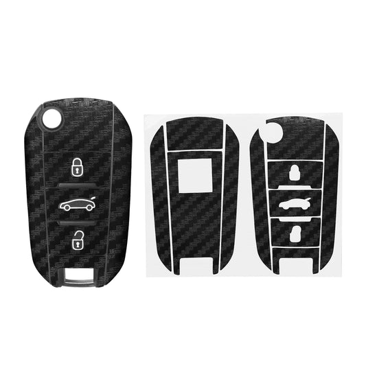 kwmobile 2x Schlüsselfolie kompatibel mit Peugeot 308 / 408 / 508 / 3008 / 301 / 2008 Schlüssel - Schwarz Carbon Schwarz  [dsg01]