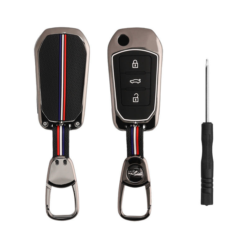 kwmobile Auto Schlüsselhülle kompatibel mit Peugeot Citroen 3-Tasten Smartkey Autoschlüssel (nur Keyless Go) Hülle - Smart Key Metallrahmen mit Silikon Case - Frankreich Streifen Blau  [dsg01]