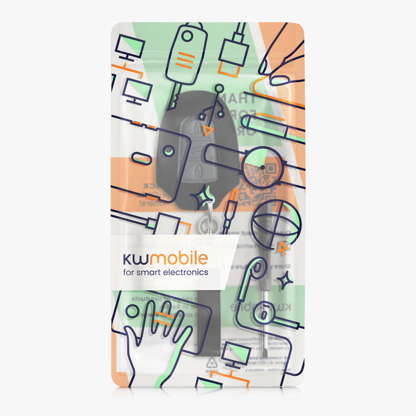 kwmobile Car Key Fob Cover made of Faux Leather compatible with Peugeot Citroen 3-Button Smart Key (Keyless Go only) - Key Fob Case Cover