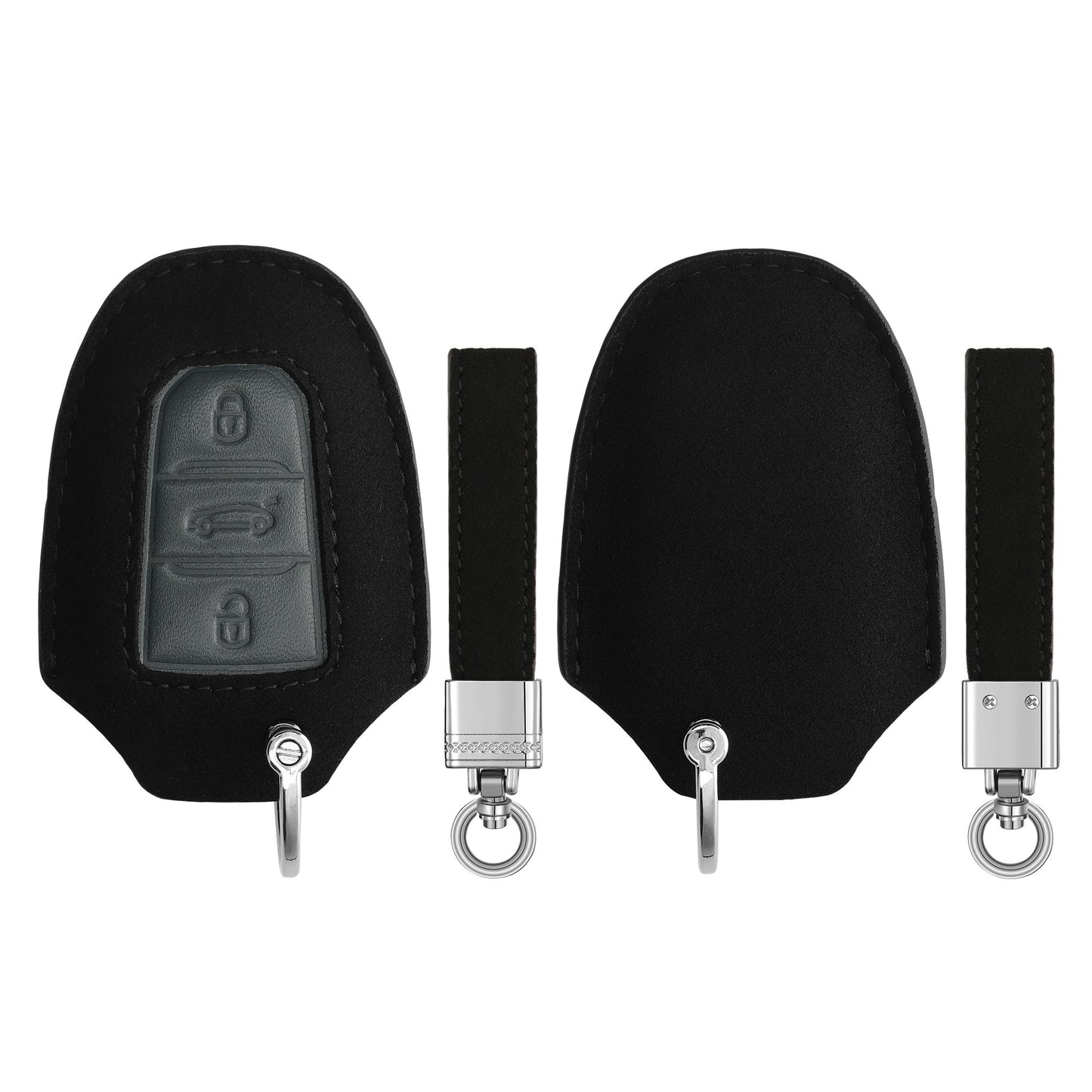 kwmobile Autoschlüssel Kunstleder Hülle kompatibel mit Peugeot Citroen 3-Tasten Smartkey Autoschlüssel (nur Keyless Go) - Schlüsselhülle Schlüssel Case - Cover in Schwarz Grau Schwarz  [dsg02]