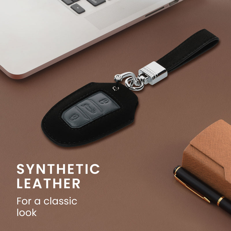 kwmobile Car Key Fob Cover made of Faux Leather compatible with Peugeot Citroen 3-Button Smart Key (Keyless Go only) - Key Fob Case Cover