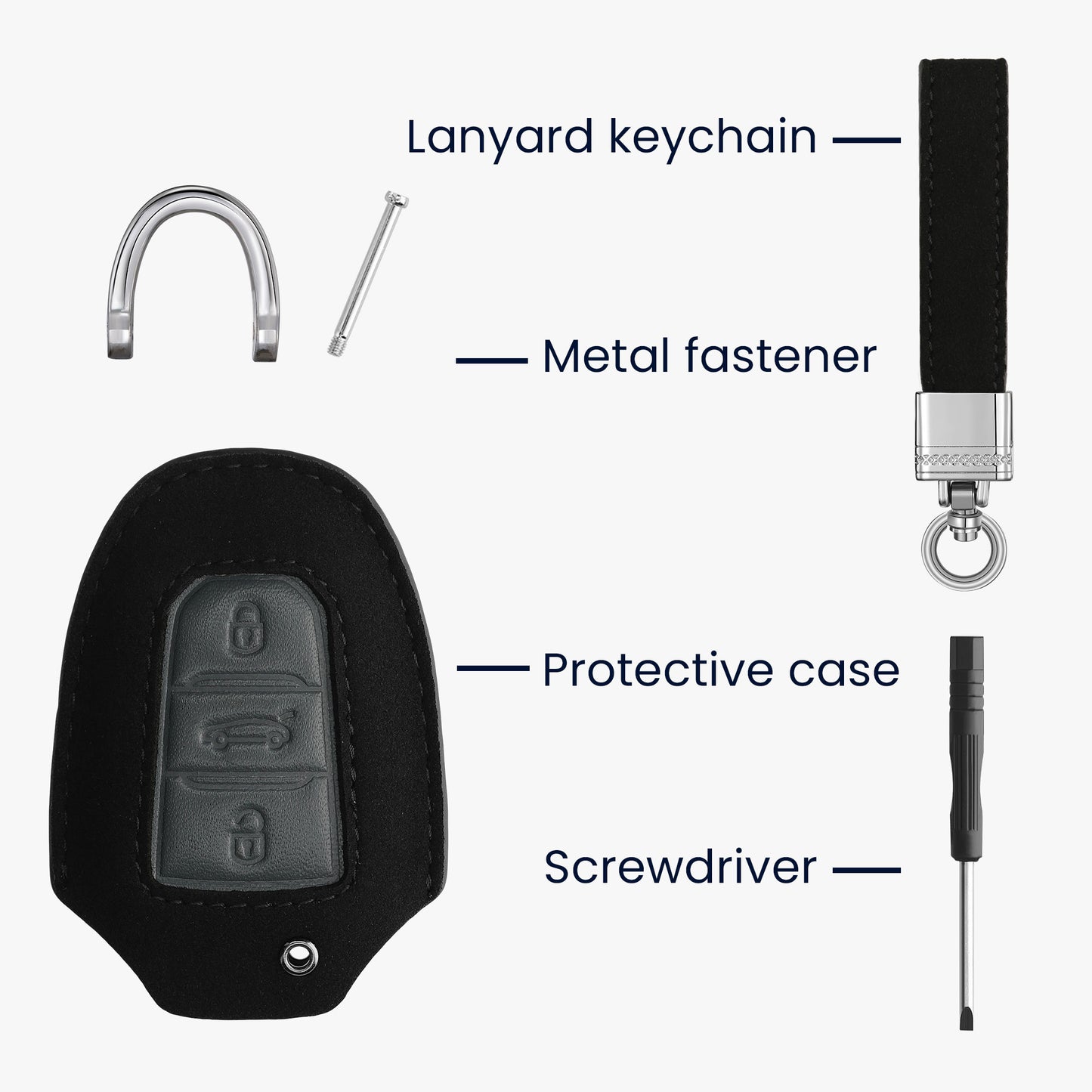 kwmobile Car Key Fob Cover made of Faux Leather compatible with Peugeot Citroen 3-Button Smart Key (Keyless Go only) - Key Fob Case Cover