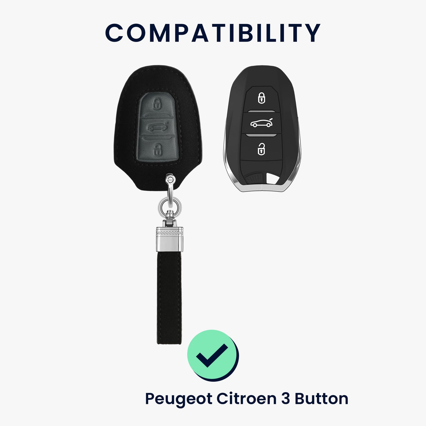 kwmobile Car Key Fob Cover made of Faux Leather compatible with Peugeot Citroen 3-Button Smart Key (Keyless Go only) - Key Fob Case Cover