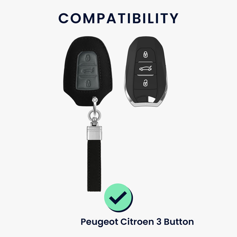kwmobile Car Key Fob Cover made of Faux Leather compatible with Peugeot Citroen 3-Button Smart Key (Keyless Go only) - Key Fob Case Cover