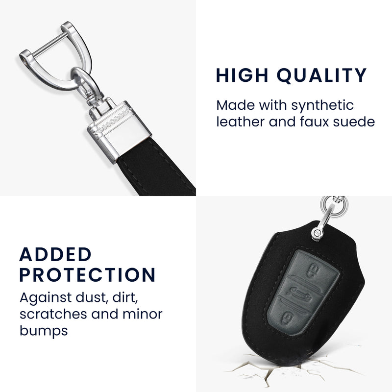 kwmobile Car Key Fob Cover made of Faux Leather compatible with Peugeot Citroen 3-Button Smart Key (Keyless Go only) - Key Fob Case Cover
