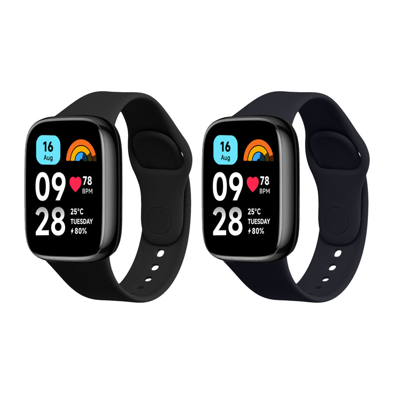 kwmobile 2x Uhrenarmband für Xiaomi Redmi Watch 3 Active Armband - Fitnesstracker Band Set aus TPU Silikon - Ersatzarmband Smartwatch - Schwarz Dunkelblau Schwarz  [dsg01]