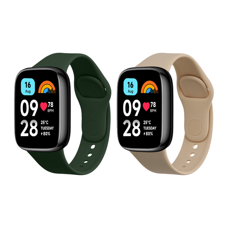 kwmobile 2x Uhrenarmband für Xiaomi Redmi Watch 3 Active Armband - Fitnesstracker Band Set aus TPU Silikon - Ersatzarmband Smartwatch - Dunkelgrün Beige Dunkelgrün  [dsg02]