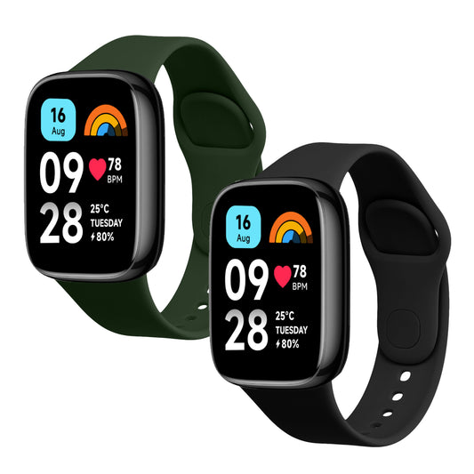 kwmobile 2x Uhrenarmband für Xiaomi Redmi Watch 3 Active Armband - Fitnesstracker Band Set aus TPU Silikon - Ersatzarmband Smartwatch - Schwarz Grün Schwarz  [dsg07]