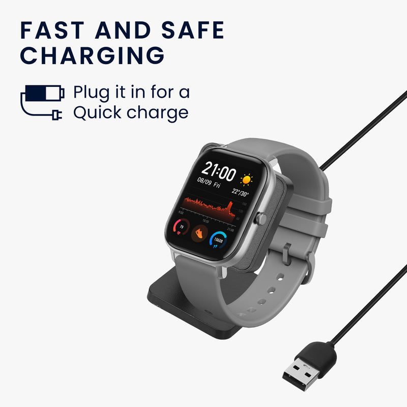 kwmobile USB Charger compatible with Huami Amazfit GTS 4 / GTR 4 / GTR 4 Pro USB Cable Charger Stand Smartwatch Charging Station Docking Station Charging Cable with Stand Function