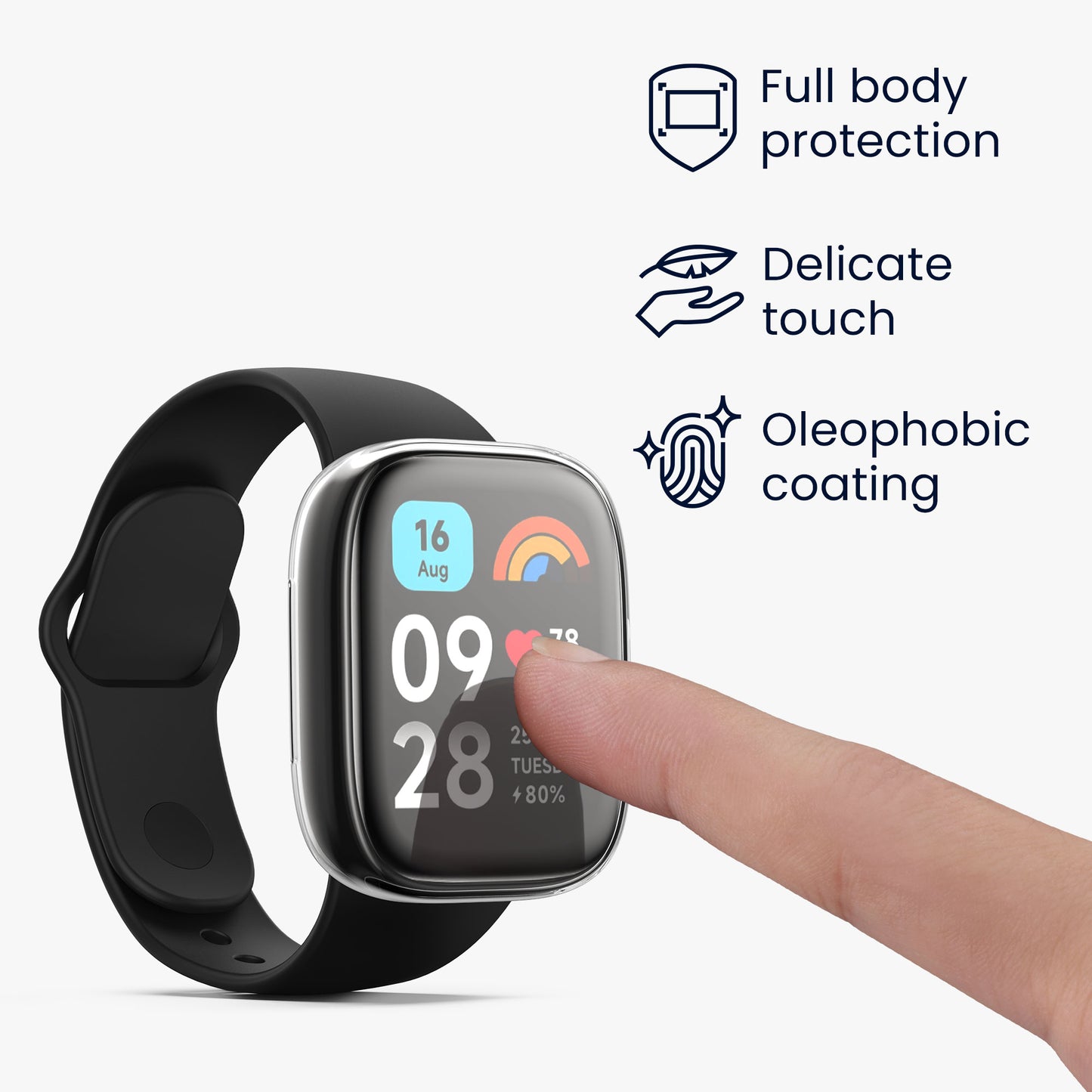 kwmobile Silicone Case for Xiaomi Redmi Watch 3 Active Protective Cover Full-Body Display Cover Set