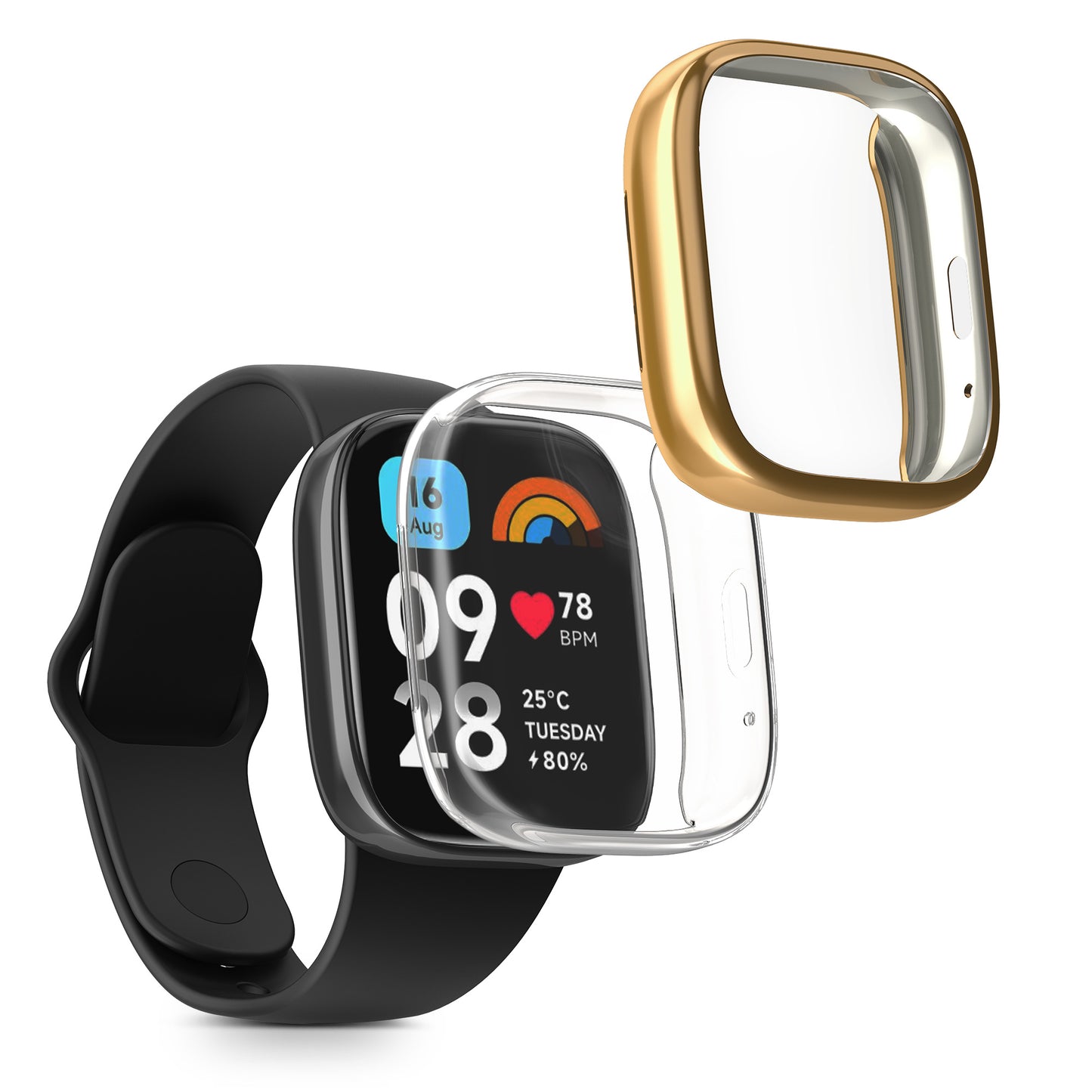 kwmobile 2x Schutzhülle kompatibel mit Xiaomi Redmi Watch 3 Active Hülle - Fullbody Cover Set aus Silikon - Transparent Gold Transparent  [dsg05]