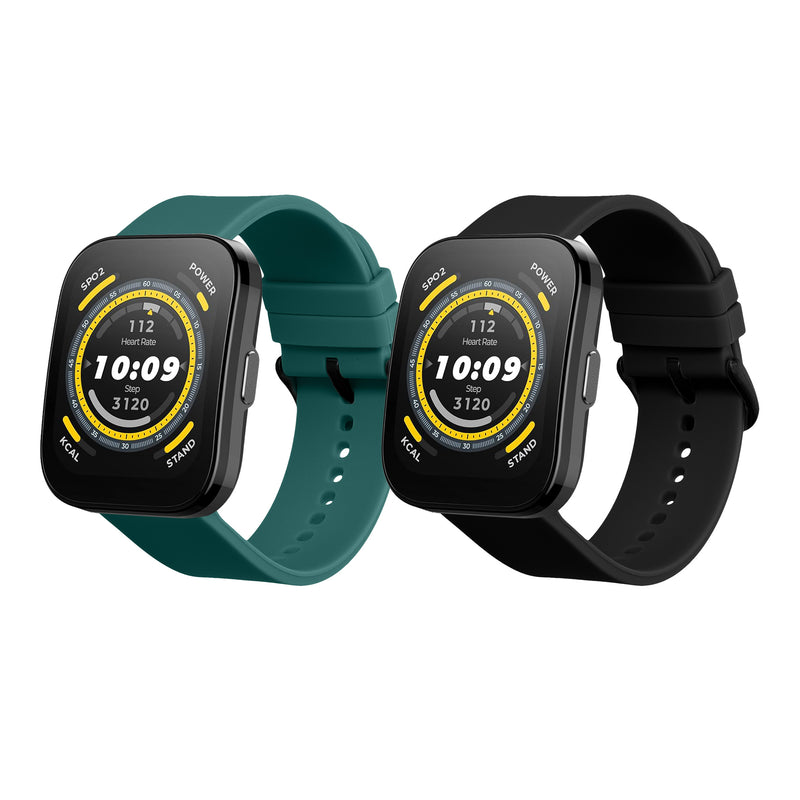 kwmobile 2x Uhrenarmband für Huami 22mm Amazfit Bip 6 / Bip 5 Unity / Bip 5 / GTS 3 / Balance 2 / Helio Strap Armband - Fitnesstracker Band Set aus TPU Silikon - Ersatzarmband Smartwatch - Schwarz Grün Schwarz  [dsg04]