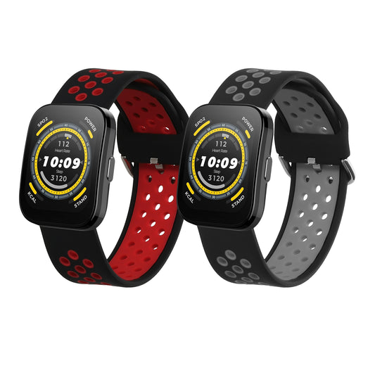 kwmobile 2x Uhrenarmband für Huami 22mm Amazfit Bip 6 / Bip 5 Unity / Bip 5 / GTS 3 / Balance 2 / Helio Strap Armband - Fitnesstracker Band Set aus TPU Silikon - Ersatzarmband Smartwatch - Schwarz Grau Schwarz Rot Schwarz  [dsg01]