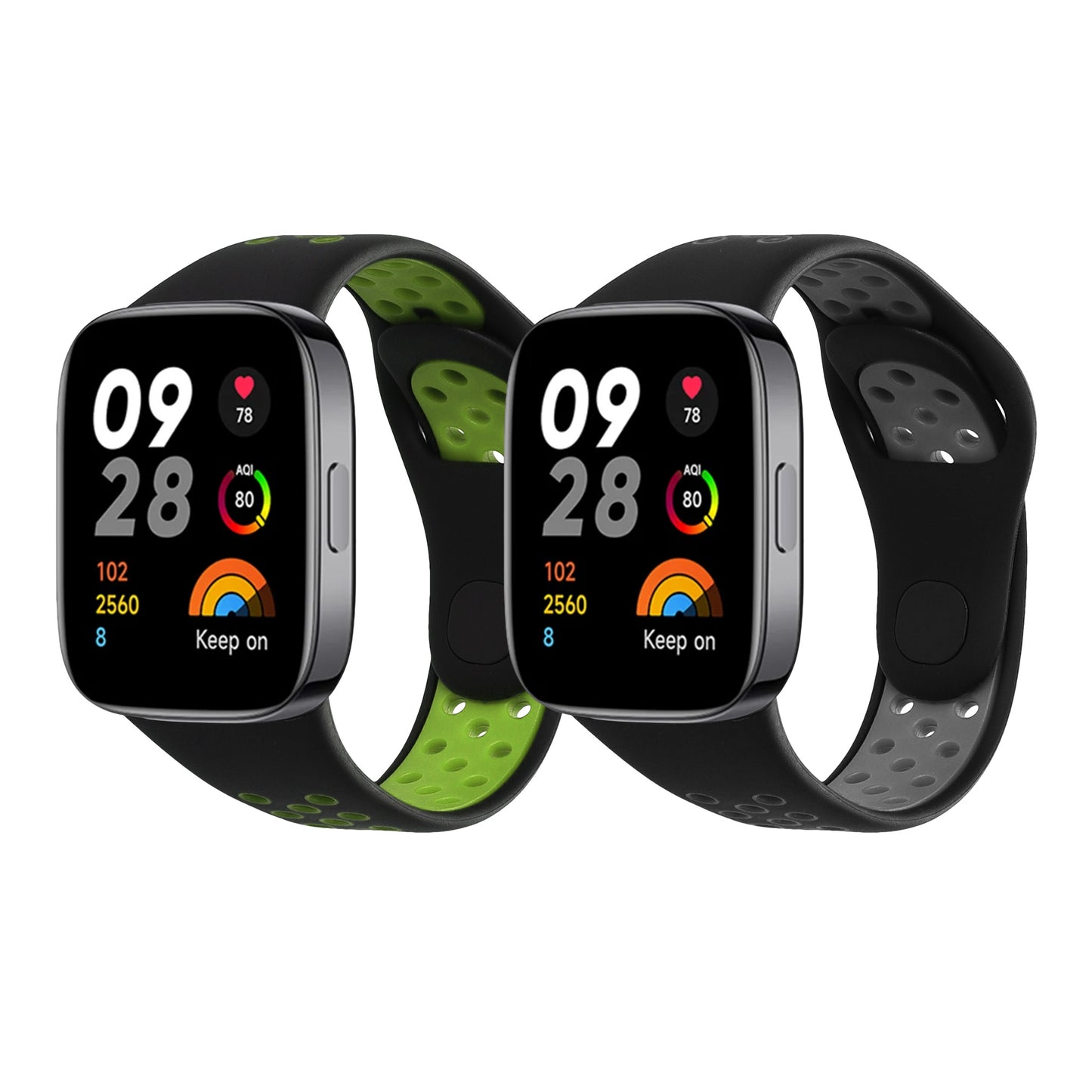 kwmobile Silikon Uhrenarmband für Xiaomi Redmi Watch 3 Active Armband - Ersatzarmband für Fitnesstracker - Wechselarmband Smartwatch - Schwarz Grau Schwarz Grün Schwarz  [dsg02]