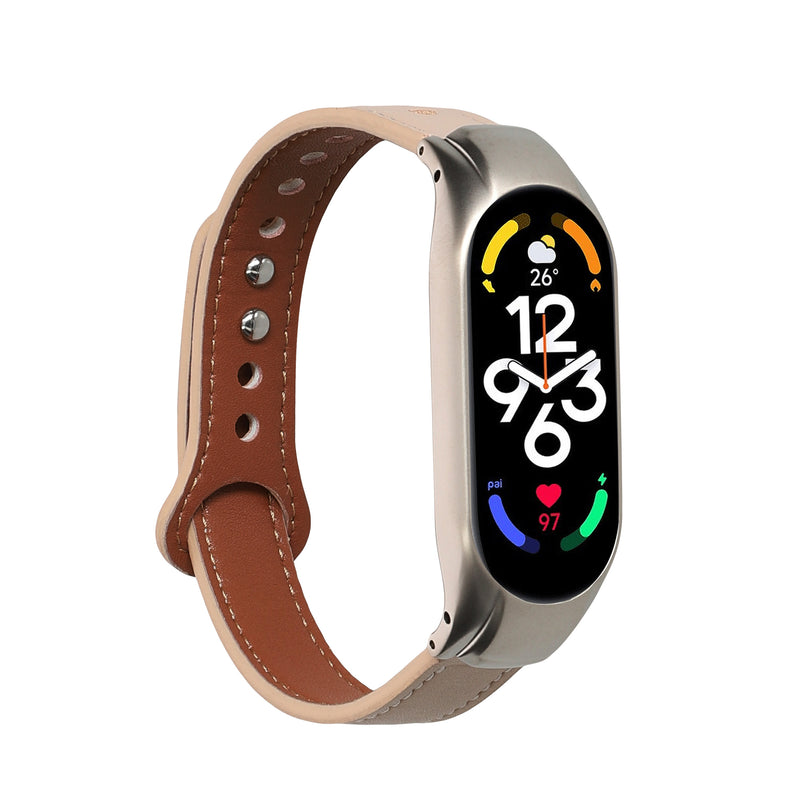 kwmobile Echtleder Uhrenarmband für Xiaomi Mi Band 7 Armband - Ersatzarmband für Fitnesstracker - Wechselarmband Smartwatch - Beige Braun Beige  [dsg02]