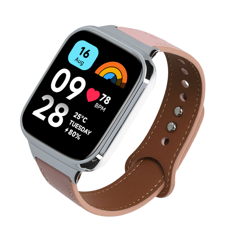 kwmobile Real Leather Watch Strap for Xiaomi Redmi Watch 3 Active / Redmi Watch 3 Lite Strap - Replacement Strap for Fitness Tracker - Smartwatch Replacement Strap