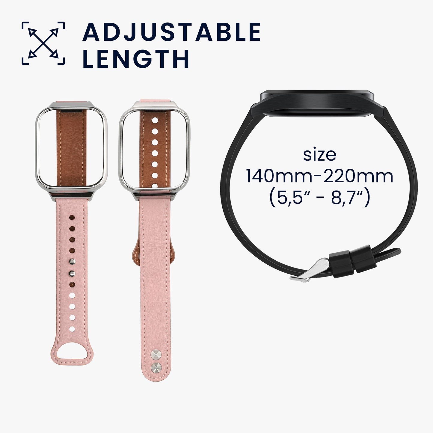 kwmobile Real Leather Watch Strap for Xiaomi Redmi Watch 3 Active / Redmi Watch 3 Lite Strap - Replacement Strap for Fitness Tracker - Smartwatch Replacement Strap
