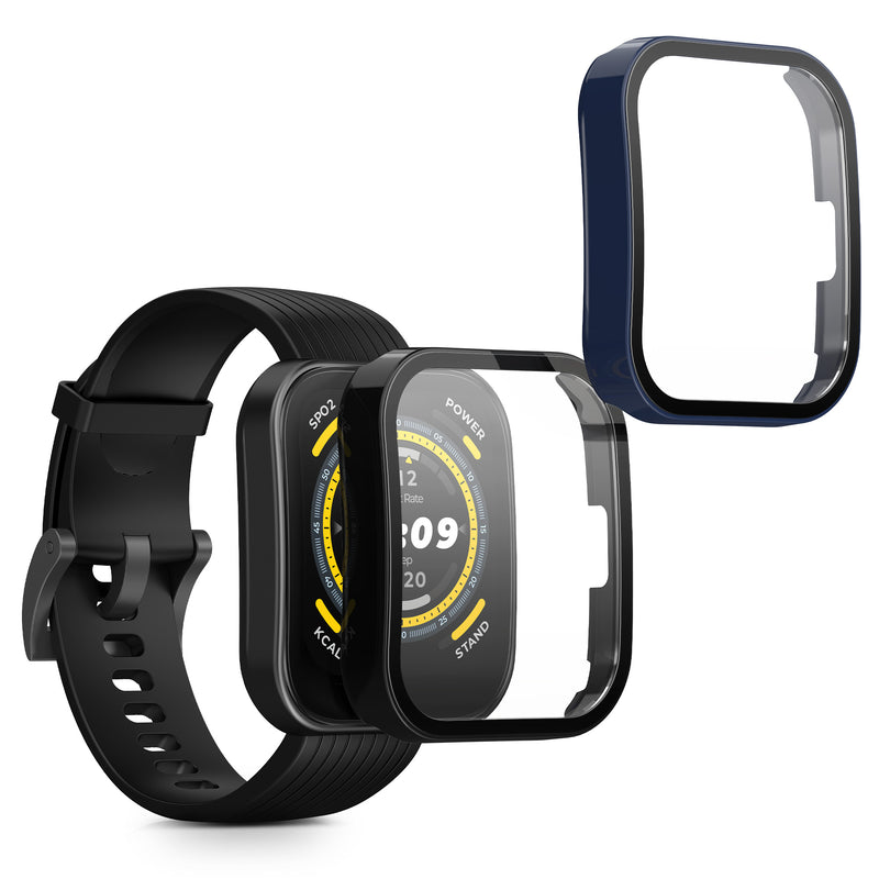 kwmobile 2x Cover kompatibel mit Huami Amazfit Bip 5 Hülle - Fullbody Fitnesstracker Case Set aus Glas - Schwarz Dunkelblau Schwarz  [dsg03]