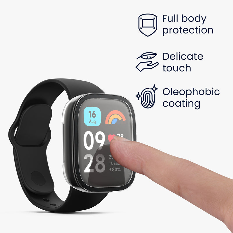 kwmobile Glass Case for Xiaomi Redmi Watch 3 Active / Redmi Watch 3 Lite Protective Case Full-Body Fitness Tracker Case Set