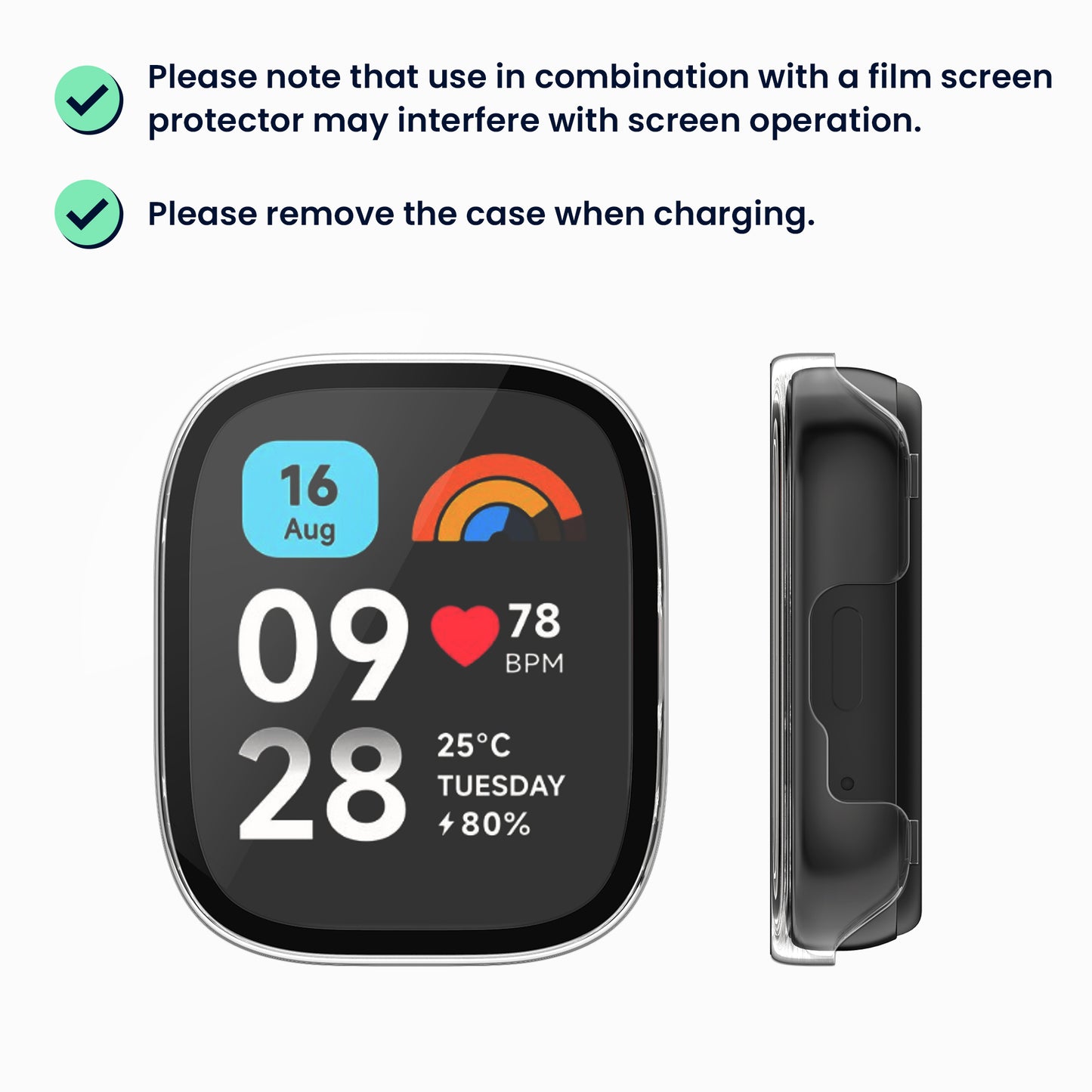 kwmobile Glass Case for Xiaomi Redmi Watch 3 Active / Redmi Watch 3 Lite Protective Case Full-Body Fitness Tracker Case Set