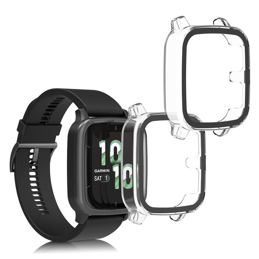 kwmobile 2x Cover kompatibel mit Garmin Venu Sq 2 Music / Sq 2 Hülle - Fullbody Fitnesstracker Case Set aus Glas - Transparent Transparent  [dsg01]