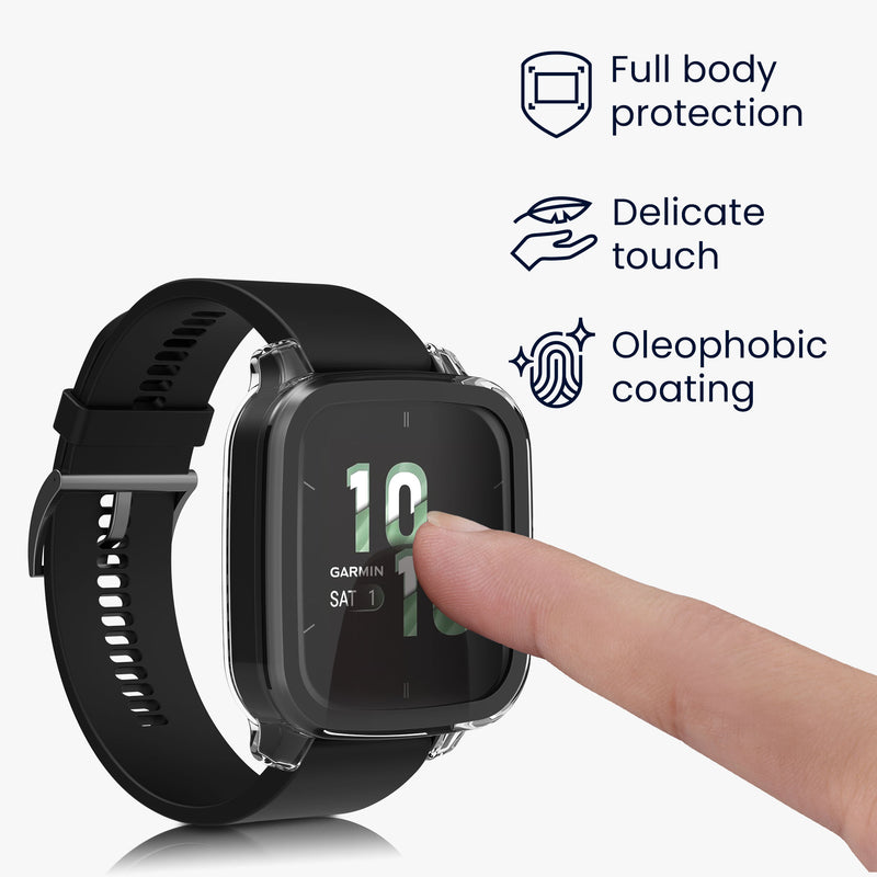 kwmobile Glass Case for Garmin Venu Sq 2 Music / Sq 2 Protective Cover Full Body Fitness Tracker Case Set