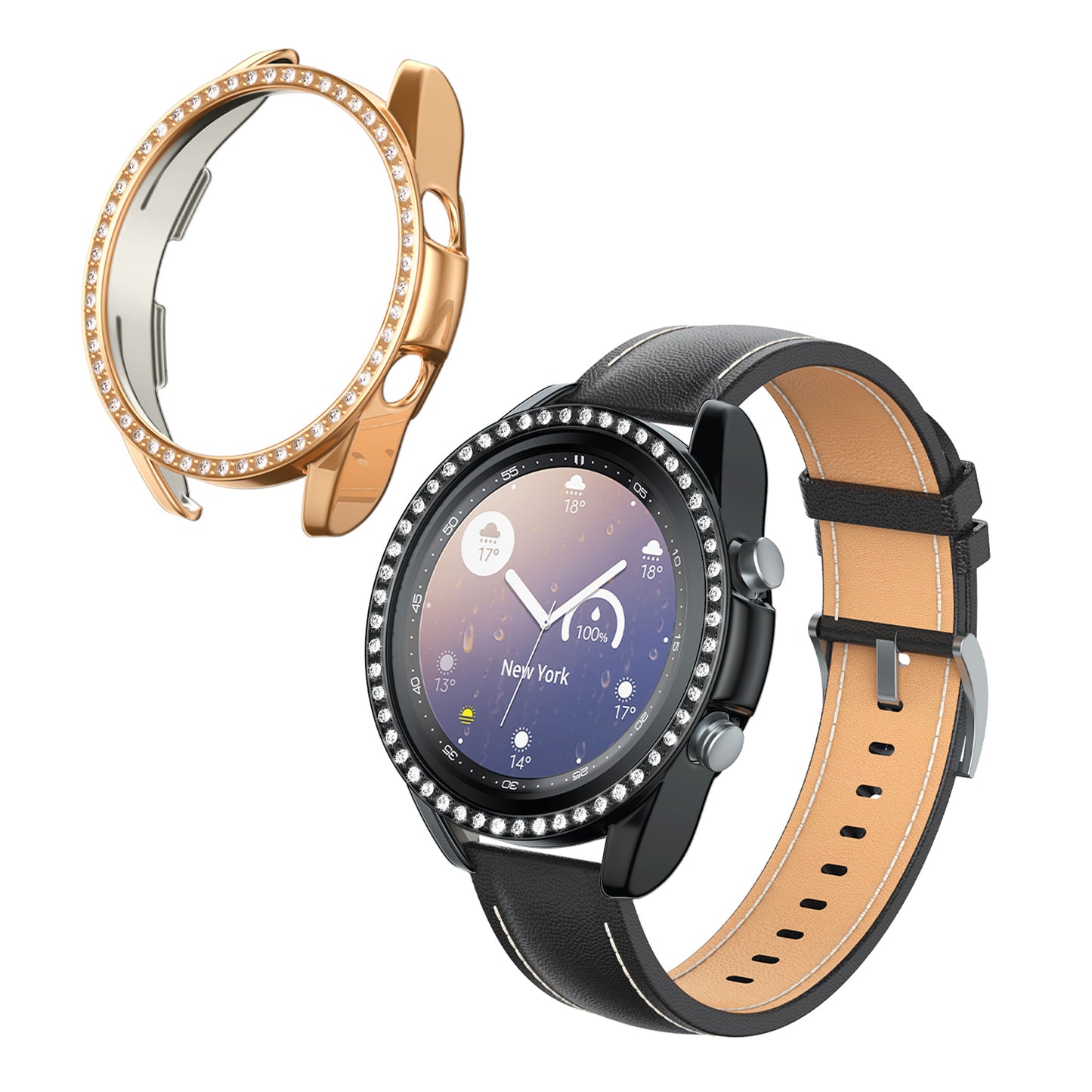 kwmobile 2x Kunststoff Hülle kompatibel mit Samsung Galaxy Watch 3 (41mm) Schutzhülle Schutzrahmen - Glitzer Schutz Zubehör in Schwarz Rosegold Schwarz  [dsg01]