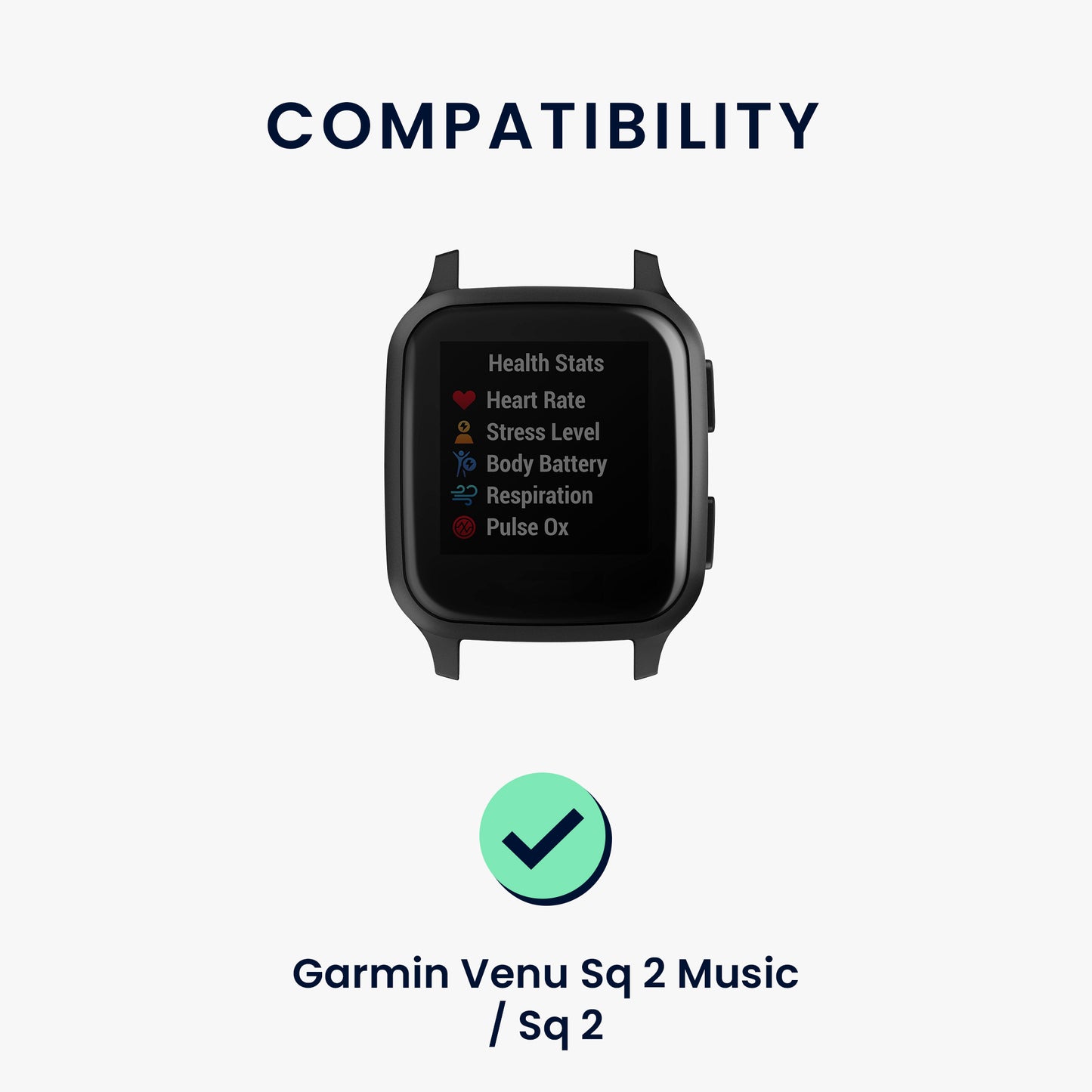 kwmobile Strap compatible with Garmin Venu Sq 2 Music / Sq 2 / Vivoactive 6 / Vivoactive 5 - Fitness Tracker Sport Band - Inner dimensions of 17 cm