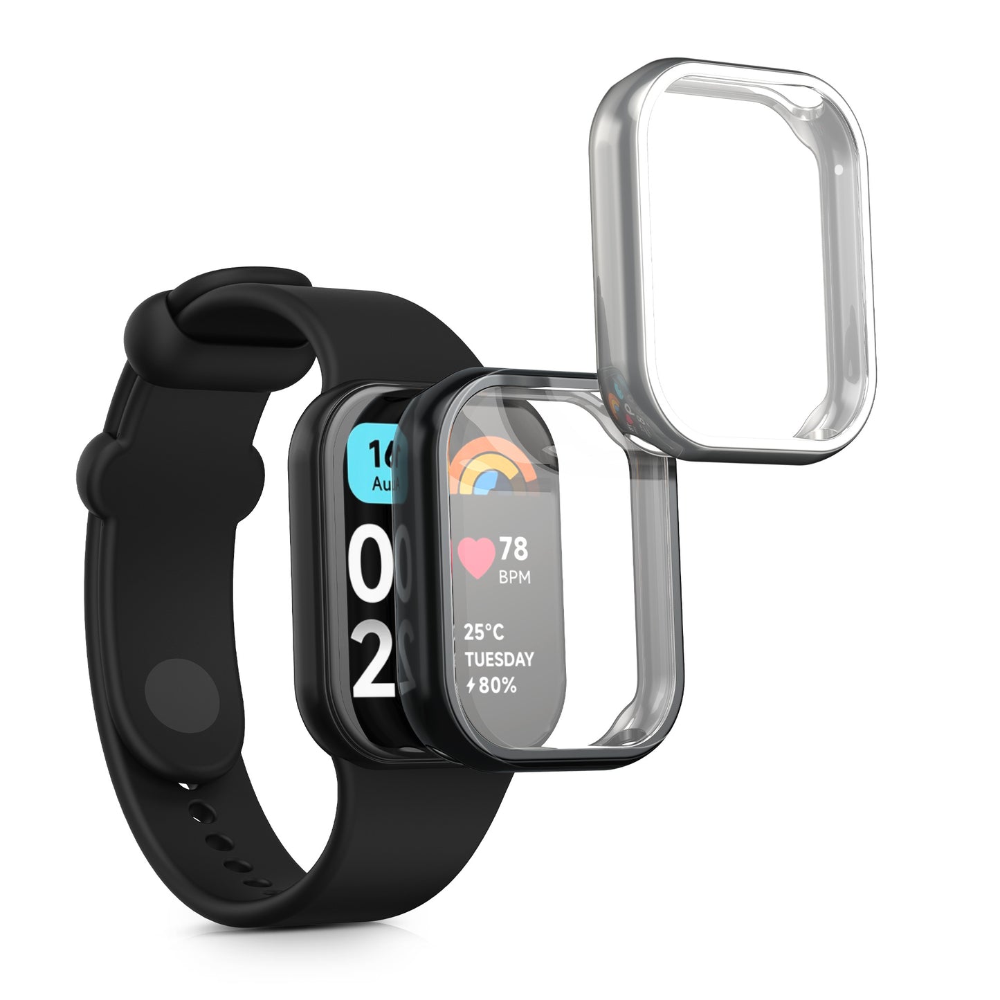 kwmobile 2x Schutzhülle kompatibel mit Xiaomi Smart Band 8 Pro / Smart Band 9 Pro Hülle - Fullbody Cover Set aus Silikon - Schwarz Silber Schwarz  [dsg03]