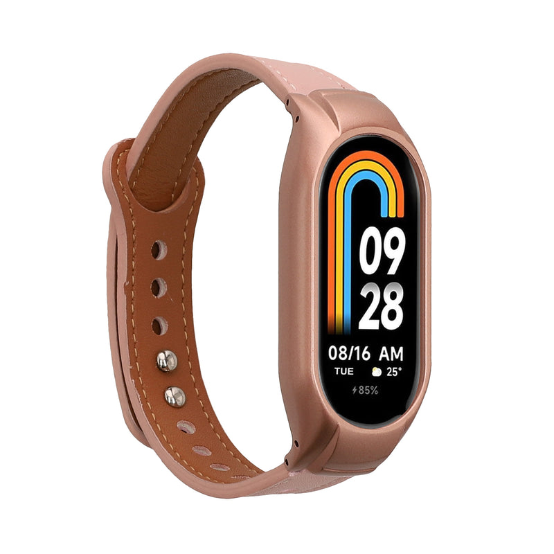 kwmobile Echtleder Uhrenarmband für Xiaomi Smart Band 10 / Smart Band 9 / 8 Armband - Ersatzarmband für Fitnesstracker - Wechselarmband Smartwatch - Altrosa Braun Altrosa  [dsg03]
