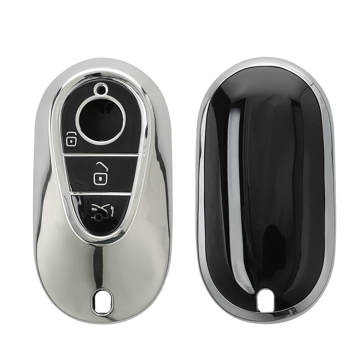 kwmobile Autoschlüssel Hülle kompatibel mit Mercedes Benz 3-Tasten Smart Autoschlüssel - Schlüsselhülle Silikon Cover - Hochglanz Silber Hochglanz Silber  [dsg03]
