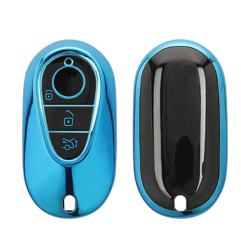 kwmobile Autoschlüssel Hülle kompatibel mit Mercedes Benz 3-Tasten Smart Autoschlüssel - Schlüsselhülle Silikon Cover - Hochglanz Blau Hochglanz Blau  [dsg04]