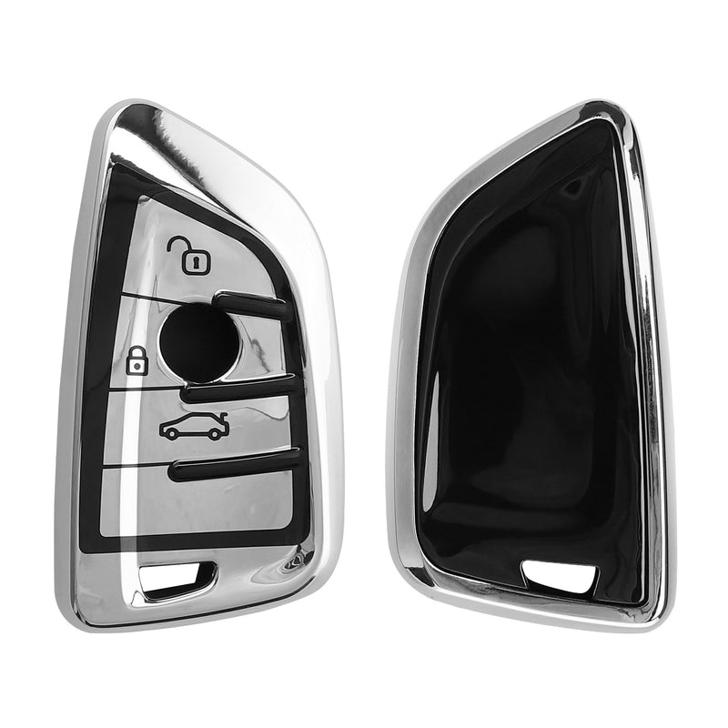kwmobile Autoschlüssel Hülle kompatibel mit BMW 3-Tasten Smart Key Autoschlüssel - Schlüsselhülle Silikon Cover - Hochglanz Silber Hochglanz Silber  [dsg03]