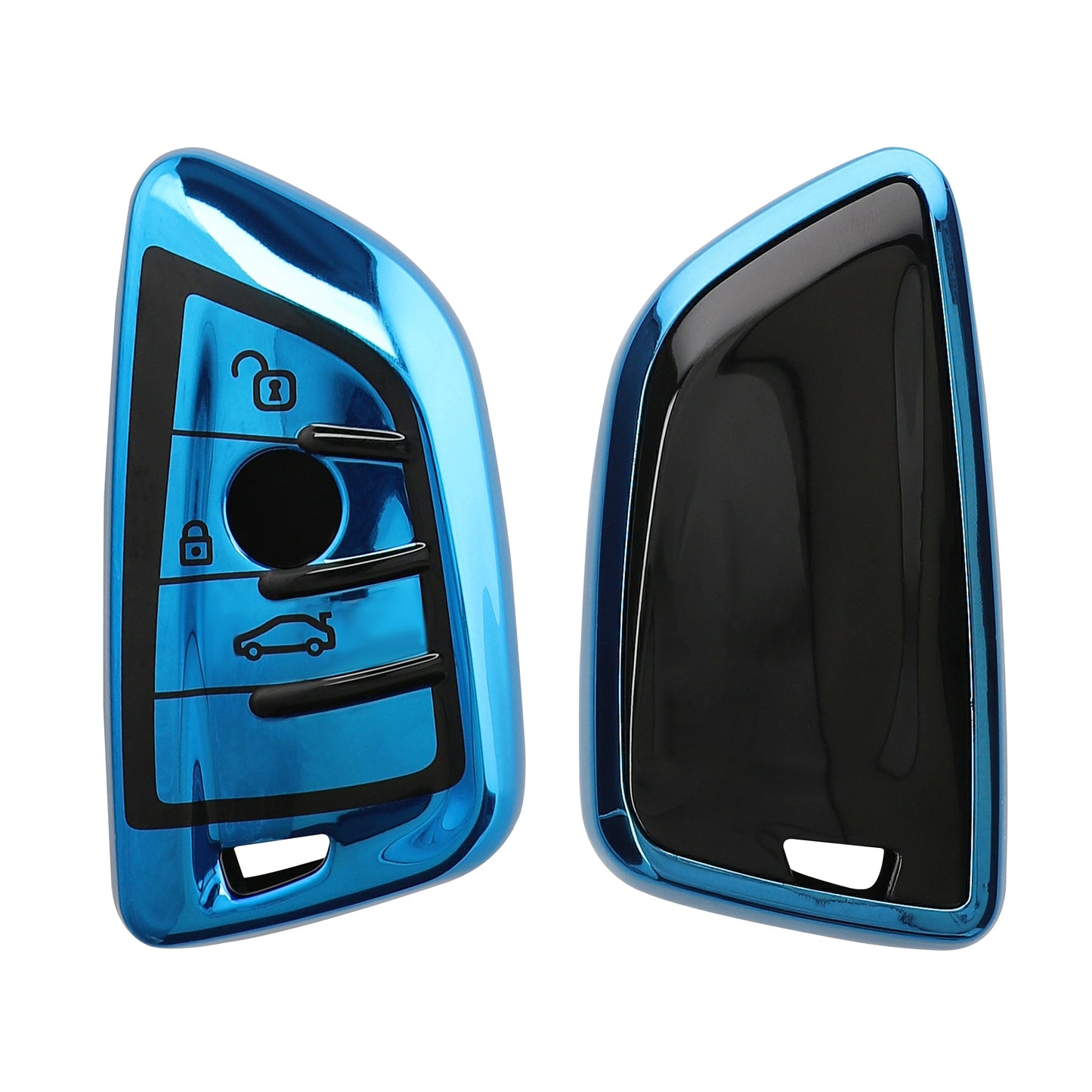 kwmobile Autoschlüssel Hülle kompatibel mit BMW 3-Tasten Smart Key Autoschlüssel - Schlüsselhülle Silikon Cover - Hochglanz Blau Hochglanz Blau  [dsg04]