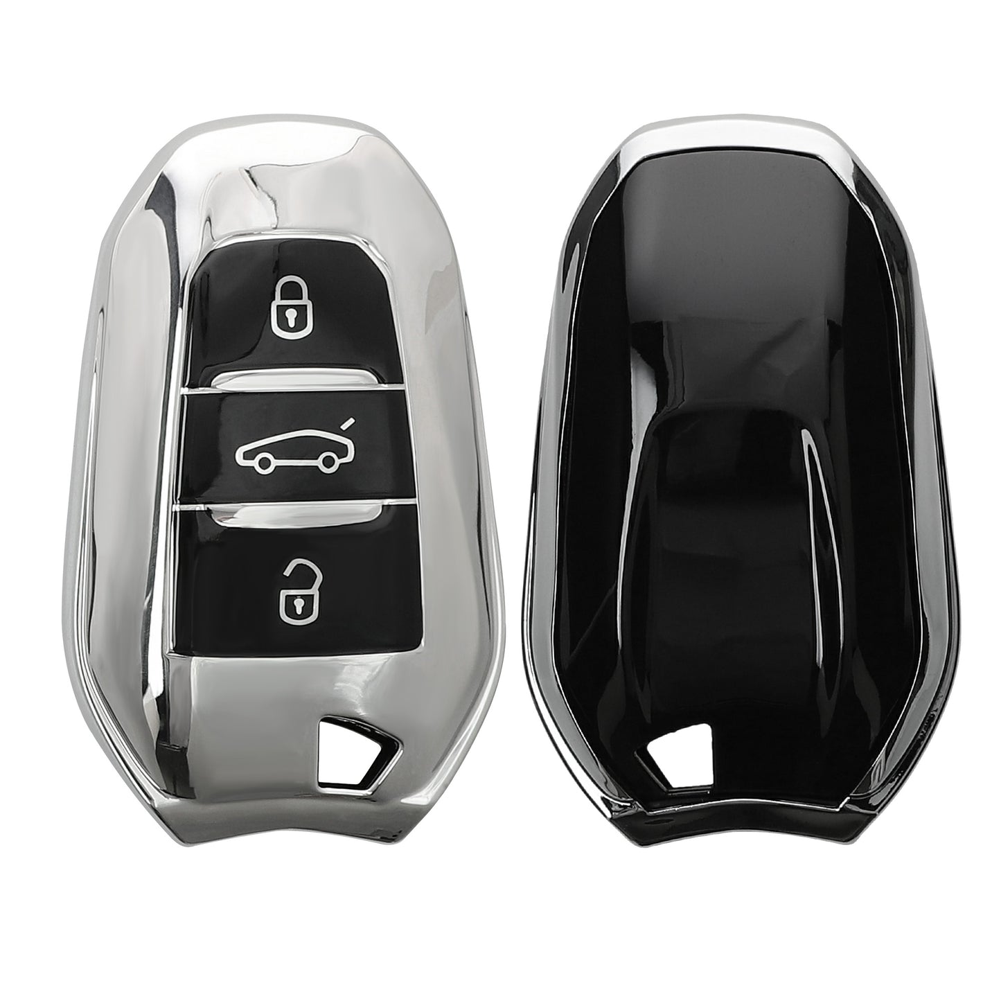 kwmobile Autoschlüssel Hülle kompatibel mit Peugeot Citroen 3-Tasten Smartkey Autoschlüssel (nur Keyless Go) - Schlüsselhülle Silikon Cover - Hochglanz Silber Hochglanz Silber  [dsg03]