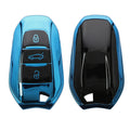 kwmobile Autoschlüssel Hülle kompatibel mit Peugeot Citroen 3-Tasten Smartkey Autoschlüssel (nur Keyless Go) - Schlüsselhülle Silikon Cover - Hochglanz Blau Hochglanz Blau  [dsg04]