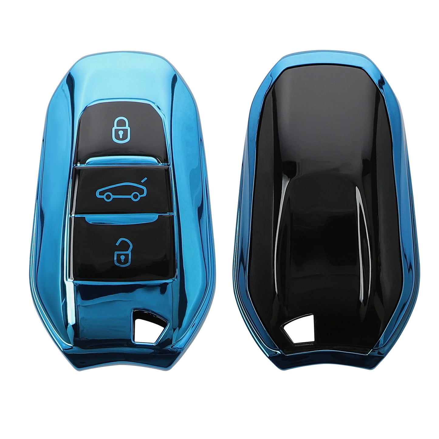kwmobile Autoschlüssel Hülle kompatibel mit Peugeot Citroen 3-Tasten Smartkey Autoschlüssel (nur Keyless Go) - Schlüsselhülle Silikon Cover - Hochglanz Blau Hochglanz Blau  [dsg04]