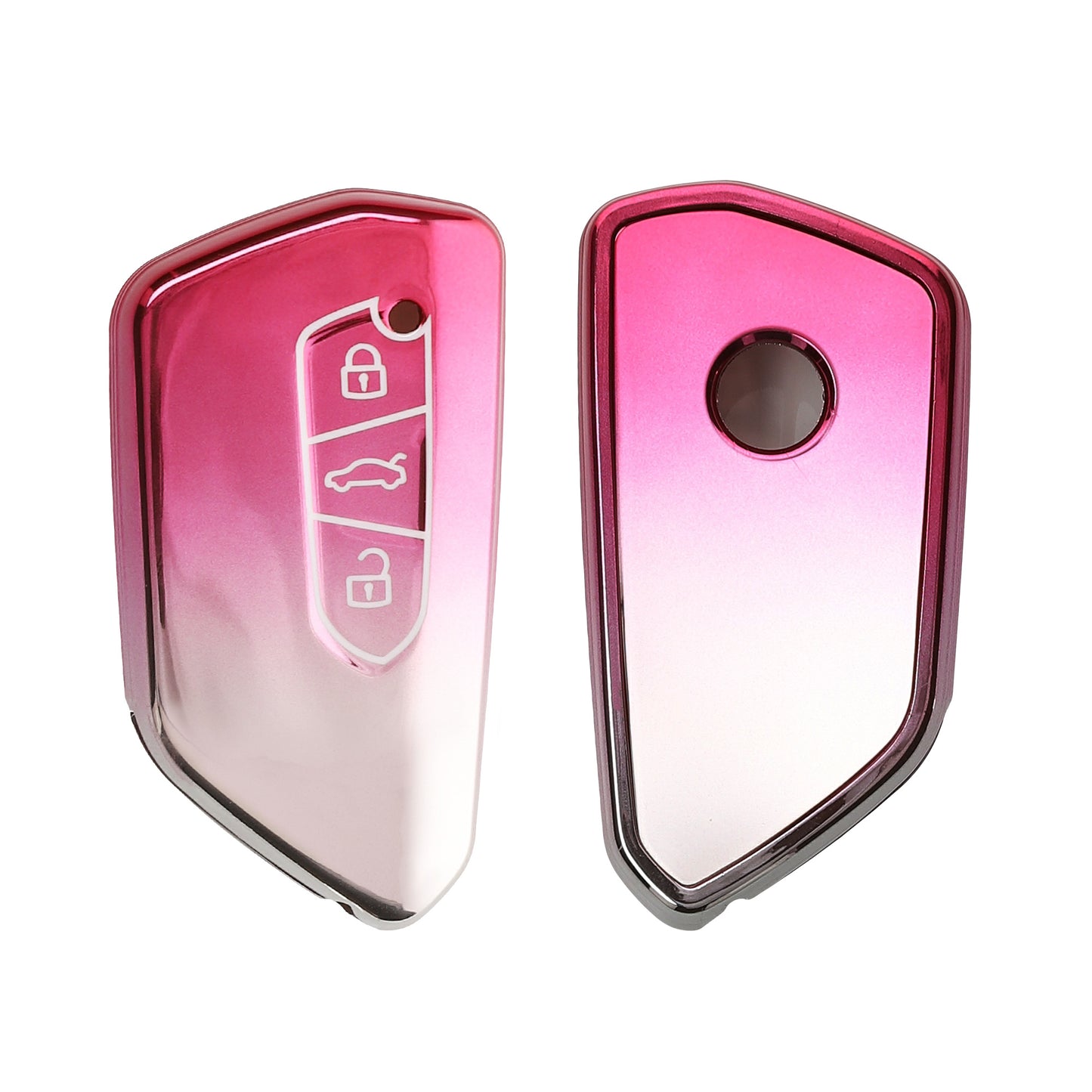 kwmobile Autoschlüssel Hülle kompatibel mit VW Golf 8 3-Tasten Autoschlüssel - Schlüsselhülle Silikon Cover - Rosa matt Silber Rosa matt  [dsg03]