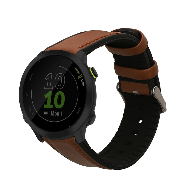 kwmobile Leder Uhrenarmband für Garmin Forerunner 55 / Forerunner 165 / 245 / 645 / 570 42mm Armband - Ersatzarmband für Fitnesstracker mit Uhrenverschluss - Wechselarmband Smartwatch - Braun Schwarz Braun  [dsg01]