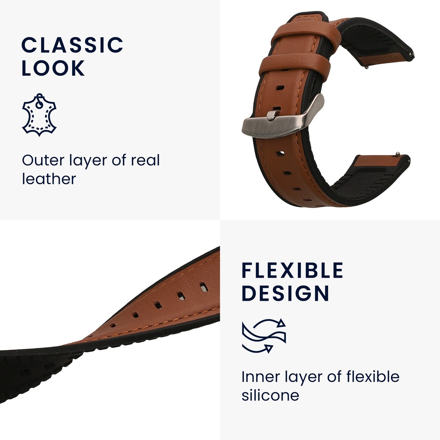 kwmobile Watch Strap for Garmin Forerunner 55 / Forerunner 165 / 245 / 645 / 570 42mm Strap - Replacement Strap for Fitness Tracker with Watch Clasp - Smartwatch Replacement Band