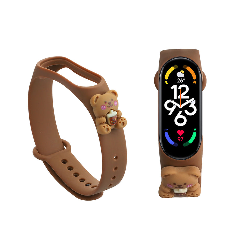 kwmobile Sportarmband kompatibel mit Xiaomi Mi Band 7 / Band 6 / Band 5 Armband - Fitnesstracker Band aus TPU Silikon Bärchen Braun Weiß Braun  [dsg02]