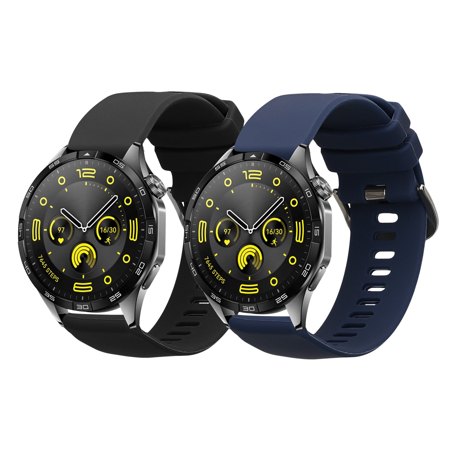kwmobile 2x Uhrenarmband für Huawei Watch GT4 46mm Armband - Fitnesstracker Band Set aus TPU Silikon - Ersatzarmband Smartwatch - Schwarz Dunkelblau Schwarz  [dsg01]