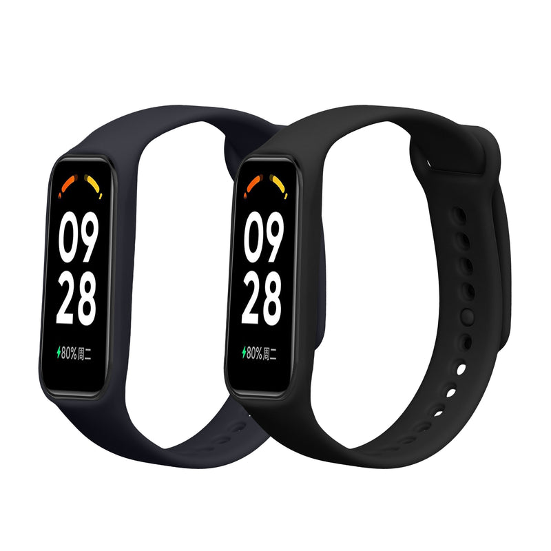 kwmobile 2x Uhrenarmband für Xiaomi Smart Band 8 Active Armband - Fitnesstracker Band Set aus TPU Silikon - Ersatzarmband Smartwatch - Schwarz Dunkelblau Schwarz  [dsg01]