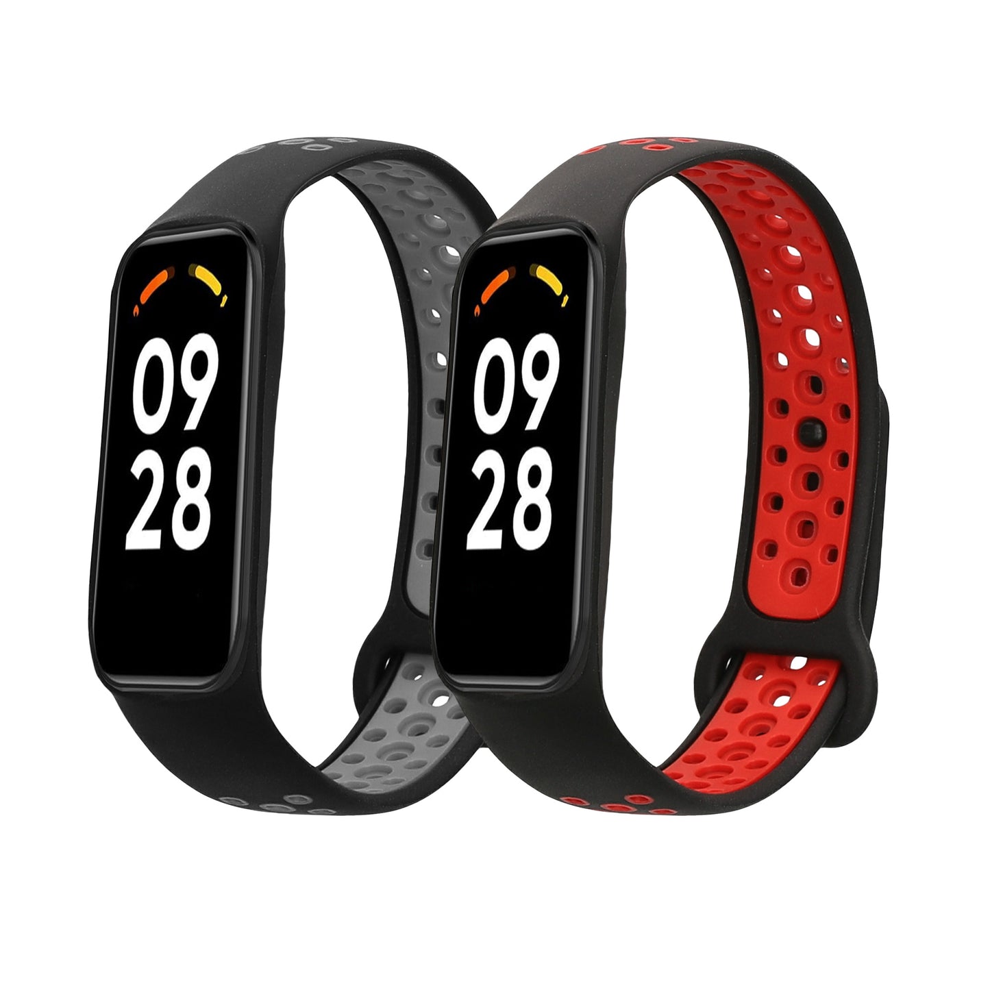 kwmobile 2x Uhrenarmband für Xiaomi Smart Band 8 Active Armband - Fitnesstracker Band Set aus TPU Silikon - Ersatzarmband Smartwatch - Schwarz Rot Schwarz Grau Schwarz  [dsg01]