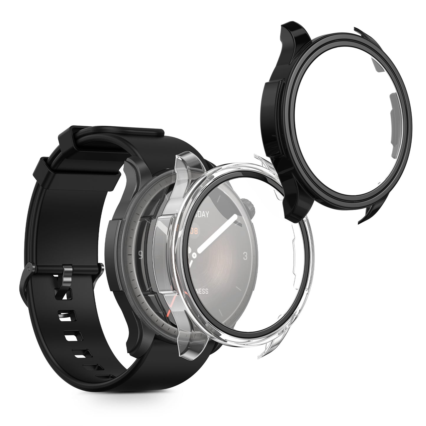 kwmobile 2x Cover kompatibel mit Huami Amazfit Balance A2286 Hülle - Fullbody Fitnesstracker Case Set aus Glas - Transparent Schwarz Transparent  [dsg02]